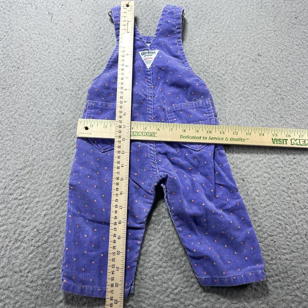 Vintage OshKosh B'gosh Vestbak Overalls Girls 12M Purple Corduroy Floral USA